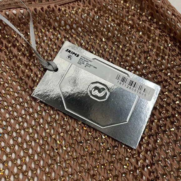 Swarovski X Skims Stretch Net Mini Skirt Gold Size M NWT - Picture 7 of 7